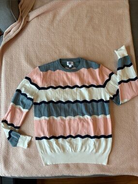 YAL Striped Crewneck Sweater in Pink, Blue & White